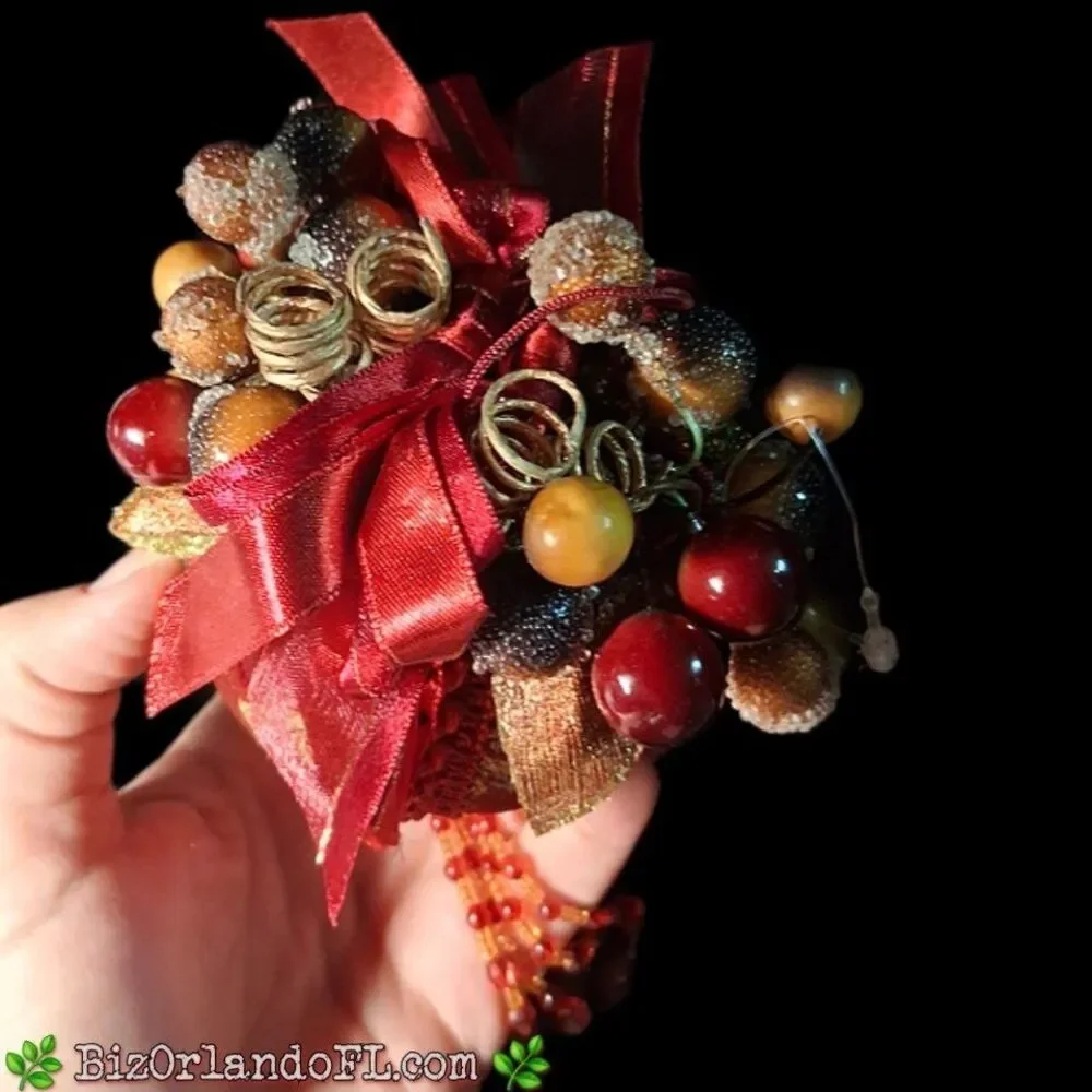 VINTAGE: Festive Holiday / Christmas Ornament with Faux Fruit / Berries / Ribbon